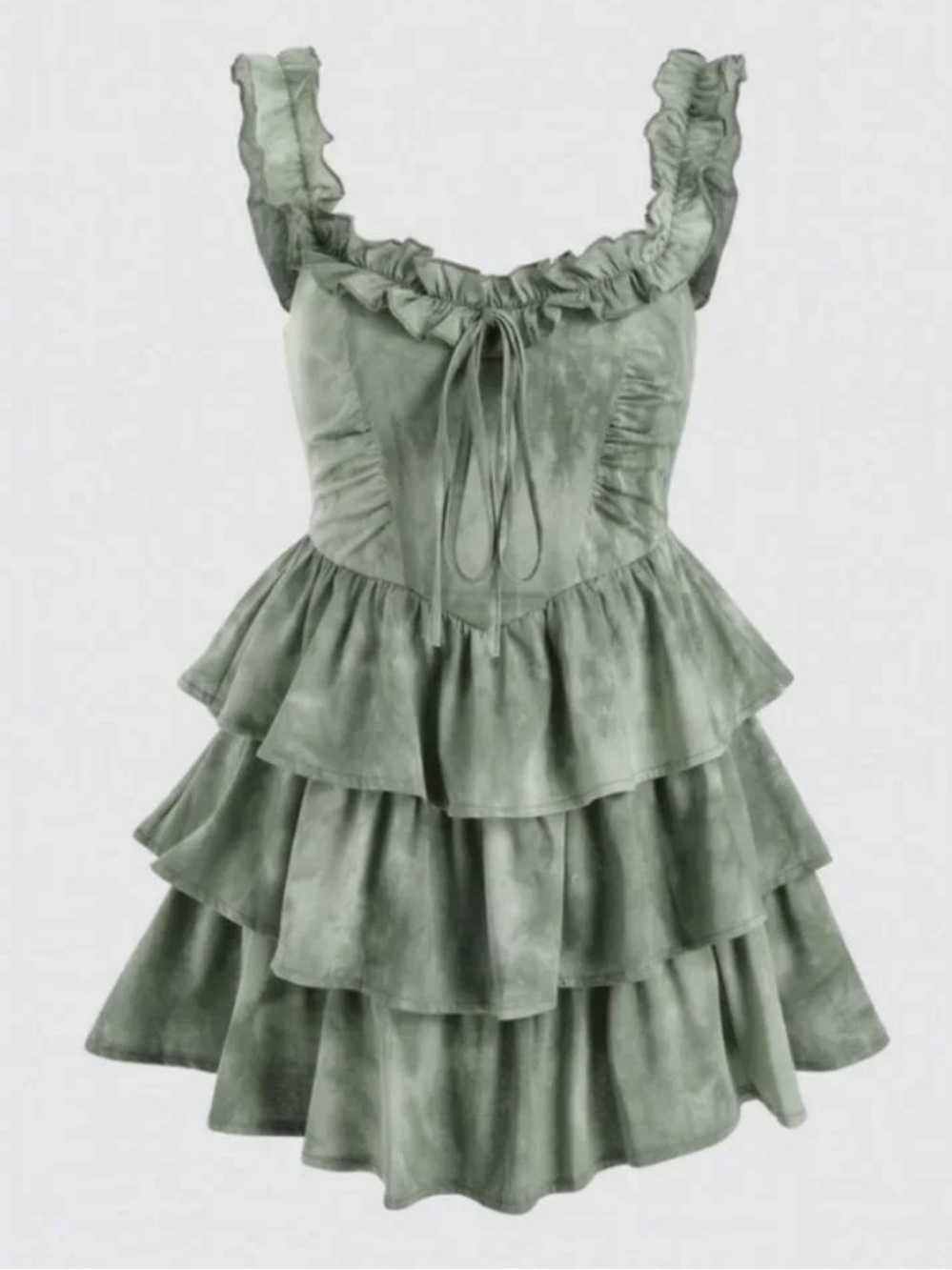 Cider Ruffled Green Tie Dye Mini Dress